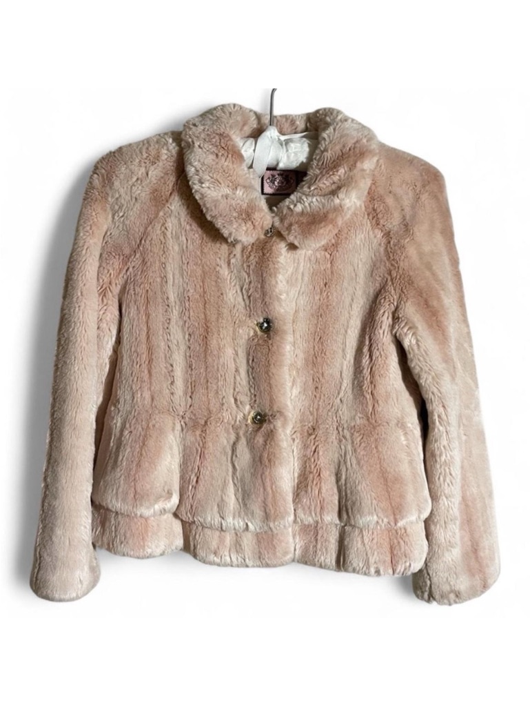 Juicy Couture Faux Fur Pink Ruffle Jacket Junior 14 Xl Vintage Y2k Euc $208 Rrp